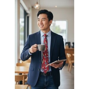 Boston Leader Novelty Necktie Red 100% Silk USA Made‎ Men's